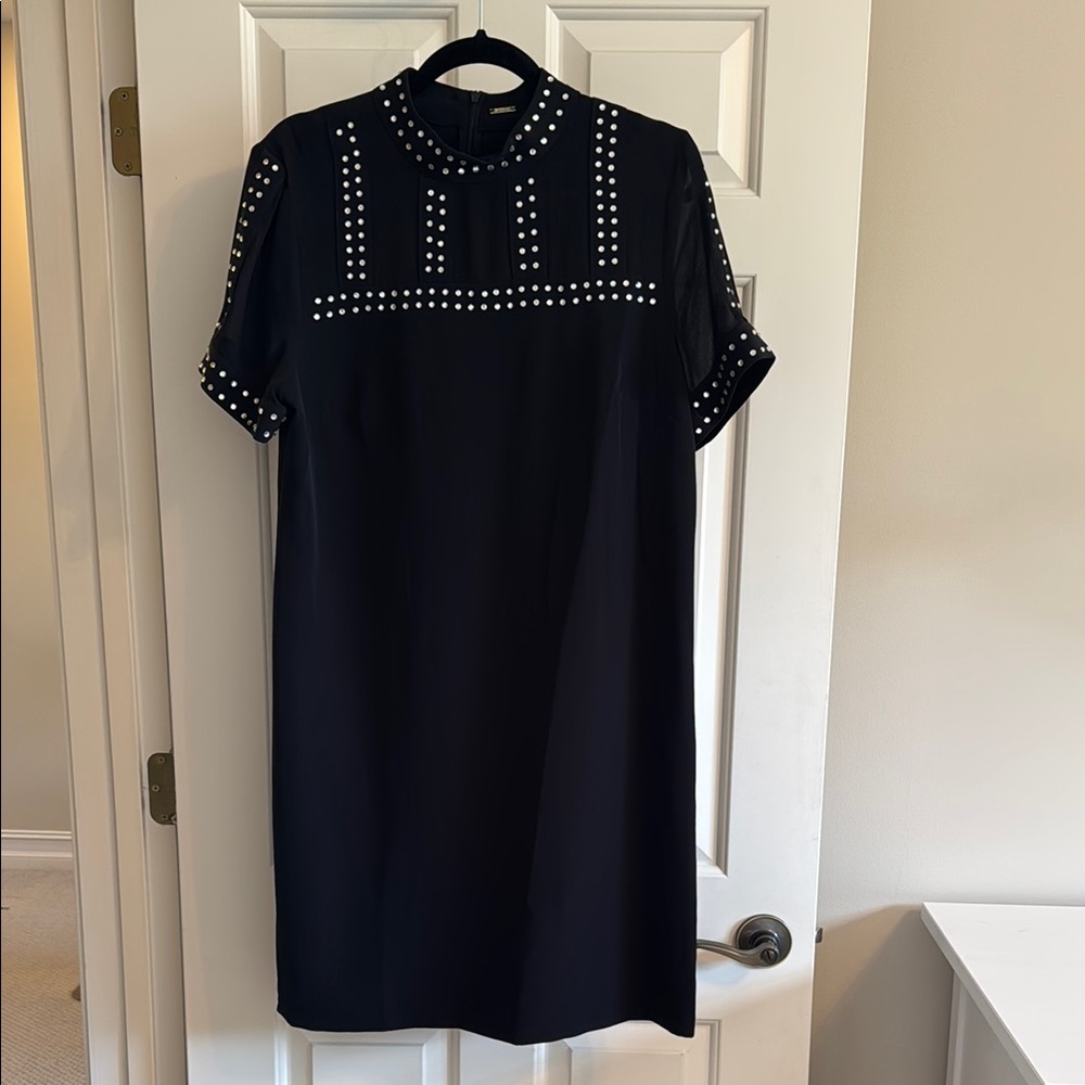 Tahari Black Sheath Mini Dress with Mandarin Collar (machine washable)